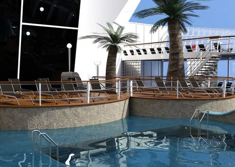 3D Rendering Cruise Ship Pool Deck Illustrazione stock