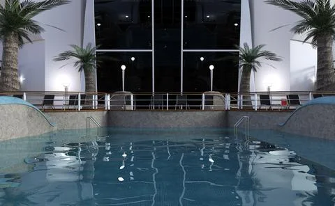 3D Rendering Cruise Ship Pool Deck Illustrazione stock