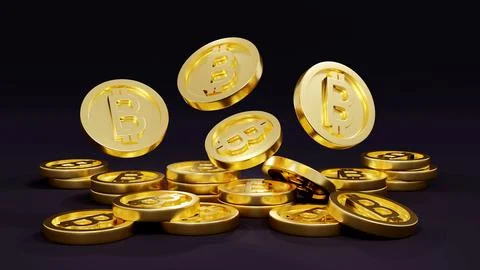 3D Rendering cryptocurrency B coin as referring to blockchain falling on ba.. Stock Illustration