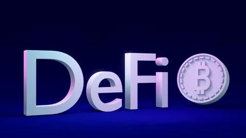 3D Rendering cryptocurrency text "Defi" with B as referring to bitcoin bloc.. Stock Illustration