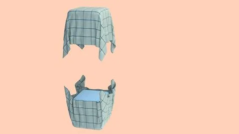 3d rendering of a cube with draped cloth. checkered pattern with reflection Illustrazione stock
