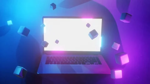3d rendering cube with laptop background Stock Footage 196377272