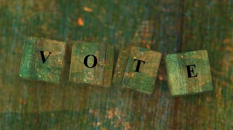 3d rendering of Cubes and dice with vote wording Stock Photos