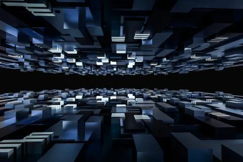 3d rendering, cubes board space, fantasy world Stock Photos