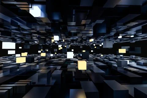 3d rendering, cubes board space, fantasy world Stock Photos