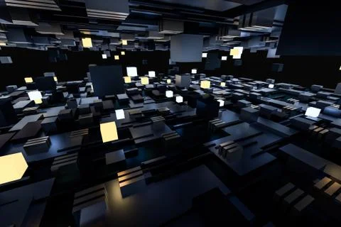 3d rendering, cubes board space, fantasy world Stock Photos