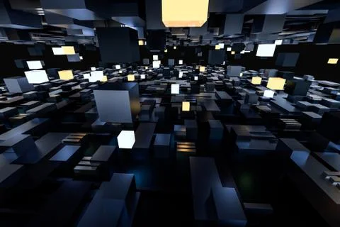 3d rendering, cubes board space, fantasy world Stock Photos