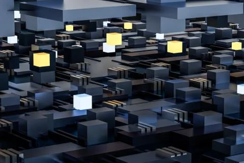 3d rendering, cubes board space, fantasy world Stock Photos