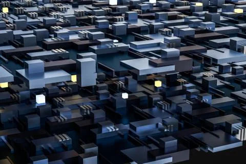 3d rendering, cubes board space, fantasy world Stock Photos