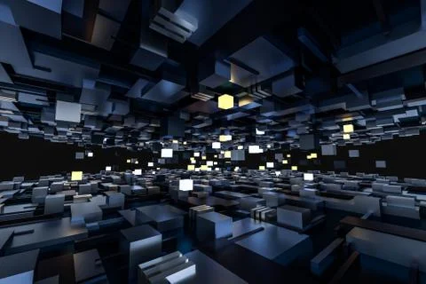 3d rendering, cubes board space, fantasy world Stock Photos