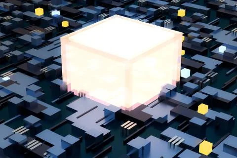 3d rendering, cubes board space, fantasy world Stock Photos