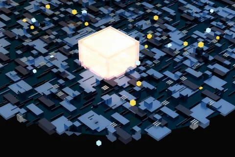 3d rendering, cubes board space, fantasy world Stock Photos