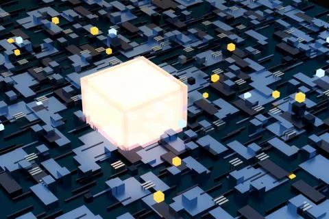 3d rendering, cubes board space, fantasy world Stock Photos