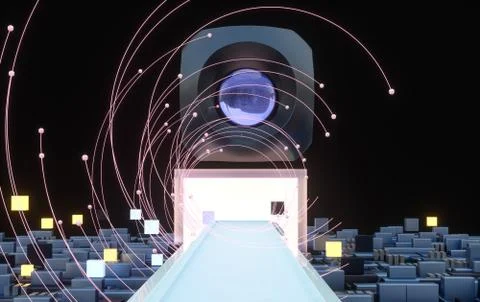 3d rendering, cubes board space, fantasy world Stock Photos