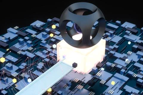 3d rendering, cubes board space, fantasy world Stock Photos