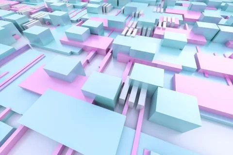 3d rendering, cubes board structure, circuit background Stock Illustration