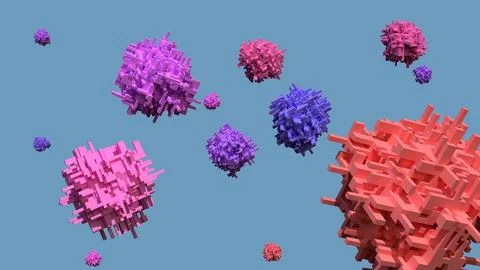 3d rendering of cubes extruded in many directions with blue background Stockillustratie