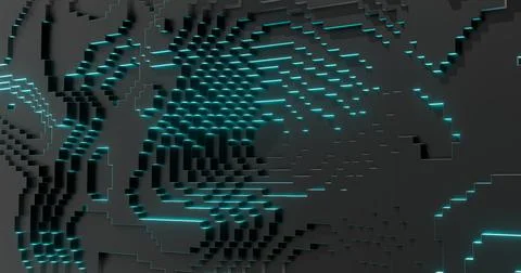 3d rendering. Cubic embossed surface with neon glow. Abstract background for Illustrazione stock