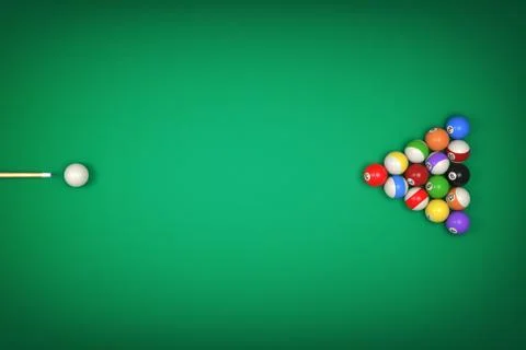 3d rendering of a cue stick ready to hit a single ball facing many other balls イラスト素材