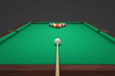 3d rendering of a cue stick ready to hit a single ball facing many other balls Illustration