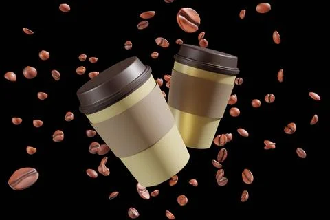 3d  rendering cup with coffe beans Stock Illustration