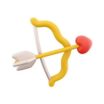 3d rendering cupid's bow with arrow icon. 3d render arrow heart bow icon. Cupid Stock Illustration