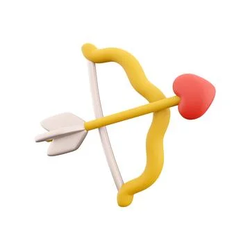 3d rendering cupid's bow with arrow icon. 3d render arrow heart bow icon. Cupid Illustrazione stock