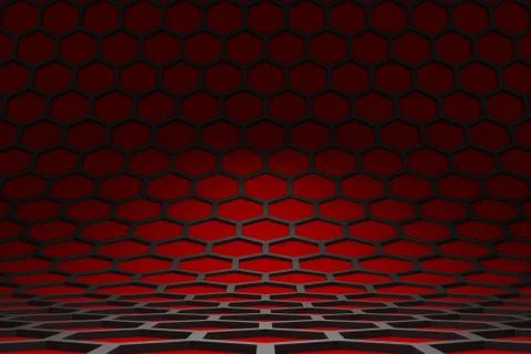 3D rendering of curved hexagonal red and grey pattern. 스톡 일러스트
