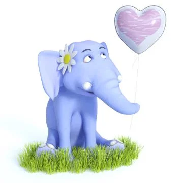 3D rendering of cute blue toon baby elephant sitting and smiling. Stock Illustration