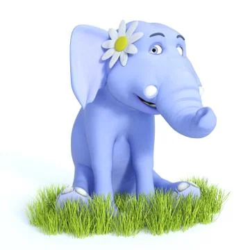 3D rendering of cute blue toon baby elephant sitting and smiling. Stock Illustration