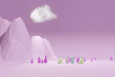 3d rendering of cute candy colored houses with pink trees Stock Illustration