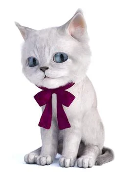 3D rendering of cute kitty cat wearing a big bow Stock Illustration