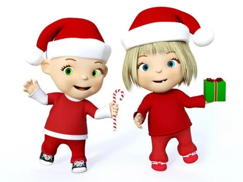 3D rendering of a cute toddler boy and girl at Christmas. Stock Illustration