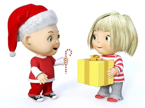 3D rendering of a cute toddler boy and girl at Christmas. Stock Illustration
