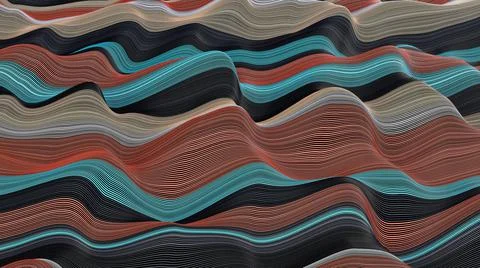 A 3D rendering of cyan and brown weave lines. Abstract background with multi- Stock Illustration