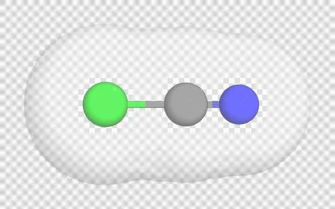 3D rendering of Cyanogen Chloride over a transparent background. Stock Illustration
