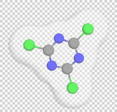 3D rendering of Cyanuric Chloride over a transparent background. Stock Illustration