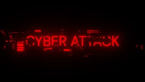 3D rendering cyber attack text with screen effects of technological glitches Stock Photos