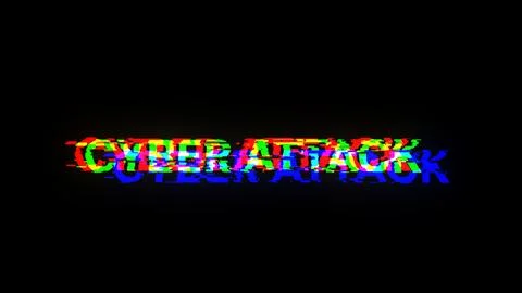 3D rendering cyber attack text with screen effects of technological glitches Stock Photos