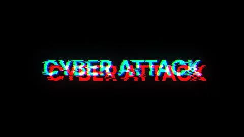 3D rendering cyber attack text with screen effects of technological glitches Stock Photos