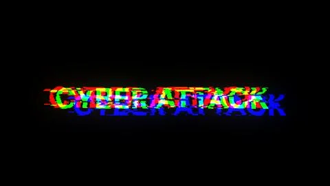 3D rendering cyber attack text with screen effects of technological glitches Stock Photos