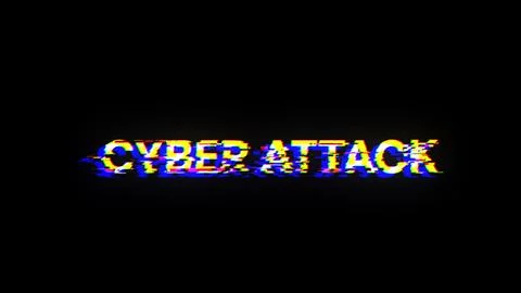 3D rendering cyber attack text with screen effects of technological glitches Stock Photos