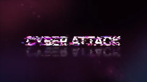 3D rendering cyber attack text with screen effects of technological glitches Stock Photos