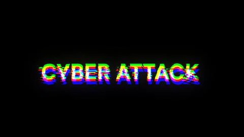3D rendering cyber attack text with screen effects of technological glitches Stock Photos