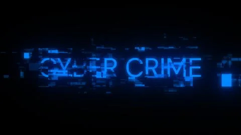 3D rendering cyber crime text with screen effects of technological glitches Stock Illustration
