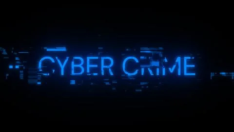 3D rendering cyber crime text with screen effects of technological glitches Stock Illustration