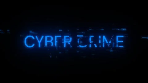 3D rendering cyber crime text with screen effects of technological glitches Stock Illustration