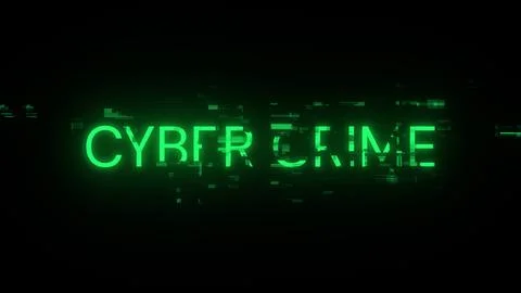 3D rendering cyber crime text with screen effects of technological glitches Stock Illustration