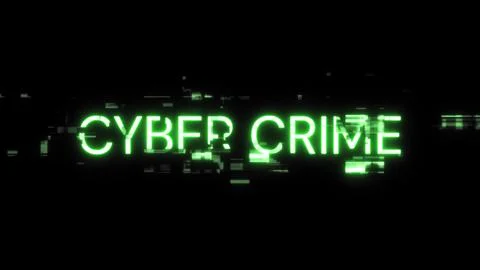 3D rendering cyber crime text with screen effects of technological glitches Stock Illustration