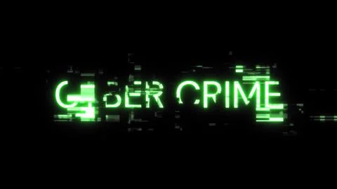 3D rendering cyber crime text with screen effects of technological glitches Stock Illustration